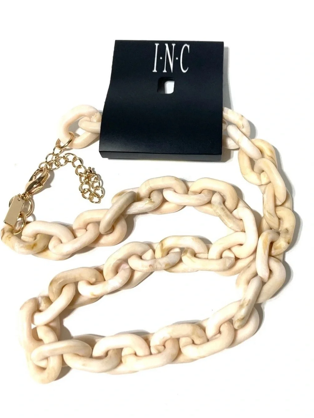 NWT INC Gold-Tone Large Color Link Statement Necklace, 23 + 3 Extender